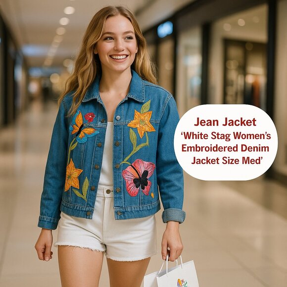 White Stag Women's Embroidered Denim Jacket Size Med. Measurements below #G1255 - Picture 1 of 8